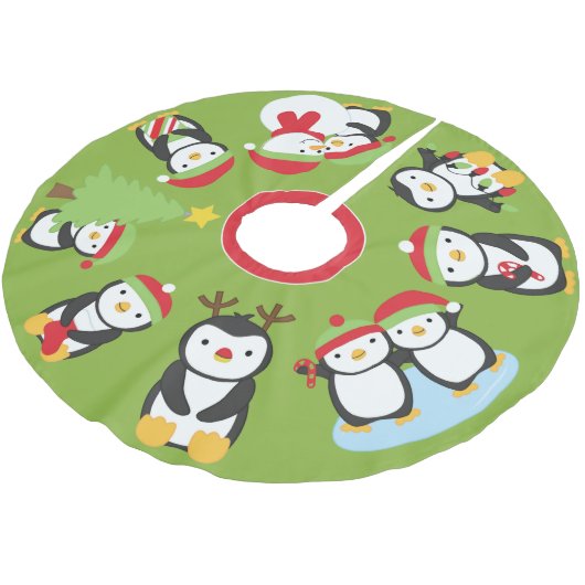 キュートホリデーペンギンフェスティバルクリスマスツリースカート ブラッシュドポリエステルツリースカート (アングル)