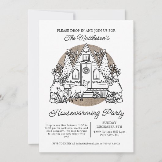 キュートホリデーホームドロップイン引っ越し祝いパーティーパーティー 招待状 (正面)