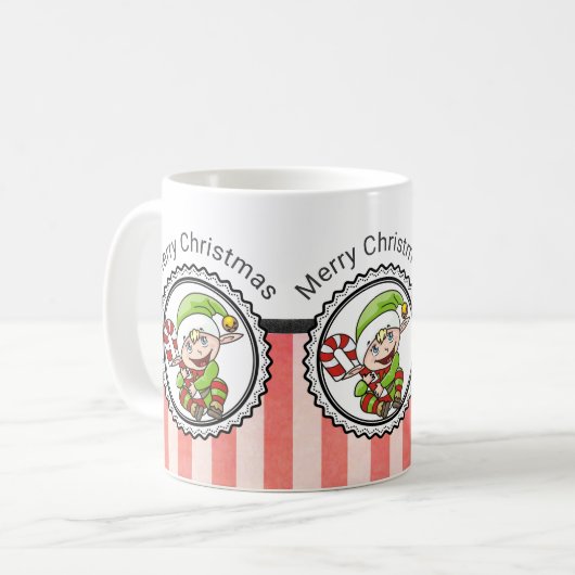 キュートホリデー小妖精や小人とキャンディーケーンメリークリスマス コーヒーマグカップ (正面左)