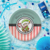 キュートホリデー小妖精や小人とキャンディーケーンメリークリスマス ペーパープレート (パーティー)