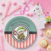 キュートホリデー小妖精や小人とキャンディーケーンメリークリスマス ペーパープレート (パーティー)