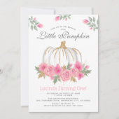 キュートホワイトカボチャフローラ1st誕生日招待状 招待状 (正面)