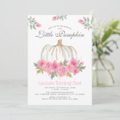 キュートホワイトカボチャフローラ1st誕生日招待状 招待状 (スタンド正面)