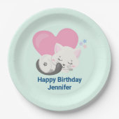 キュートホワイトキティキャットスリープ誕生日 ペーパープレート (正面)