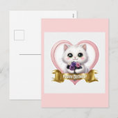 キュートホワイトキャットハッピーバースデー シーズンポストカード (正面/裏面)