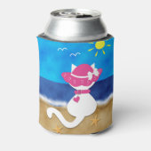 キュートホワイトキャットビーチテーマピンクボンネットクーラーボックス 缶クーラー (缶裏面)
