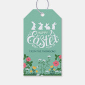 キュートホワイトグリーン春ワイルドフラワーハッピーイースター ギフトタグ (正面)