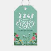 キュートホワイトグリーン春ワイルドフラワーハッピーイースター ギフトタグ (裏面)