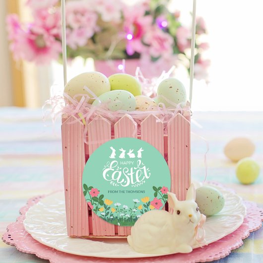 キュートホワイトグリーン春ワイルドフラワーハッピーイースター ラウンドシール