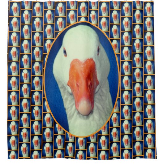 キュートホワイトグース顔ファーム動物 シャワーカーテン (正面)