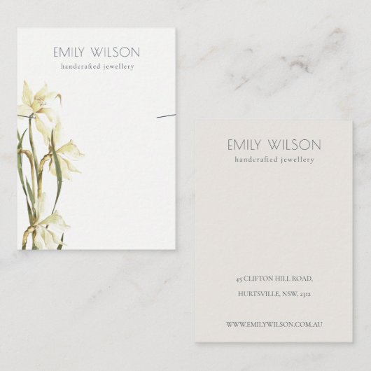 キュートホワイトダフォディルフローラネックレスディスプレイ 名刺 (正面/裏面)