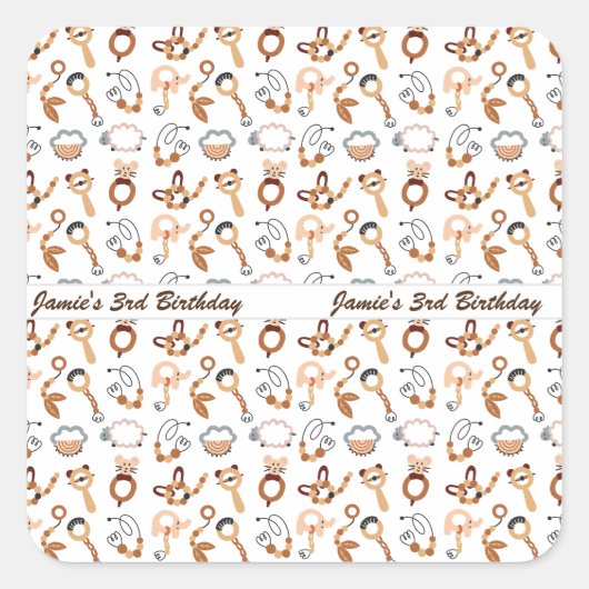 キュートホワイトトイボホパターンイラストレーション誕生日 スクエアシール (正面)