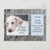 キュートホワイトドッグウィンターテーマブルー シーズンポストカード (正面)