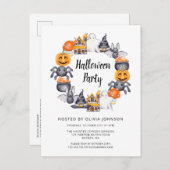 キュートホワイトハッピーハローウィンイラストレーションパーティー インビテーションポストカード (正面/裏面)