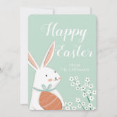 キュートホワイトバニーフラワーズハッピーイースター シーズンカード (正面)
