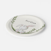 キュートホワイトバニーラビットグリーンパーティー ペーパープレート (アングル)