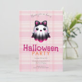 キュートホワイトピンクブラック幽霊スカルハローウィンパーティ 招待状 (スタンド正面)