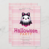 キュートホワイトピンクブラック幽霊スカルハローウィンパーティ 招待状 (正面/裏面)