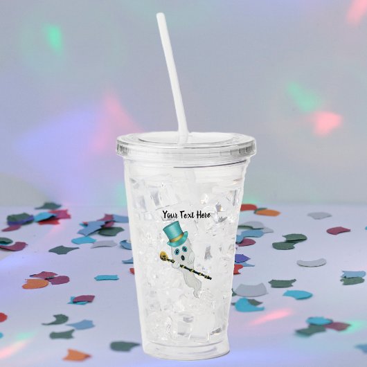 キュートホワイトファンシー幽霊ブルートップハットスカル杖 アクリルタンブラー