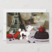 キュートホワイトプードルエッフェルタワーパリドッグ誕生日 招待状 (正面)