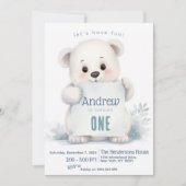 キュートホワイトベアーウィンターカスタムバースデーパーティー 招待状 (正面)