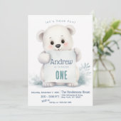 キュートホワイトベアーウィンターカスタムバースデーパーティー 招待状 (スタンド正面)