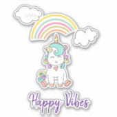 キュートホワイトユニコーンイラストレーションハッピービーブ シール (正面)