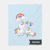 キュートホワイトユニコーンズマジカルマザー&ベビー フリースブランケット (正面)