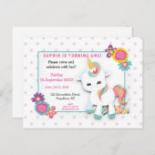 キュートホワイトユニコーンドットファースト誕生日招待状 ポストカード (正面/裏面)