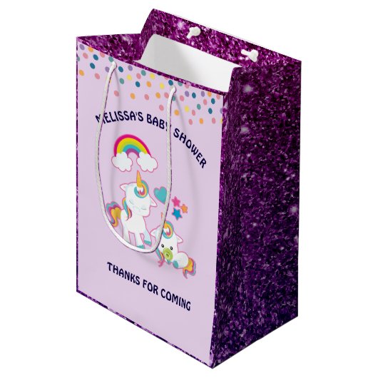 キュートホワイトユニコーン魔法ママ&ベビー感謝してい ミディアムペーパーバッグ (正面アングル)