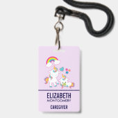 キュートホワイトユニコーン魔法ママ&ベビー バッジ (正面（ネックストラップ付）)