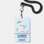 キュートホワイトユニコーン魔法ママ&ベビー バッジ (裏面（ネックストラップ付）)