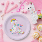 キュートホワイトユニコーン魔法ママ&ベビー ペーパープレート (パーティー)