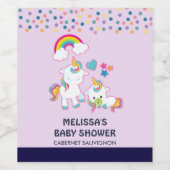 キュートホワイトユニコーン魔法ママ&ベビー ワインラベル (シングルラベル)