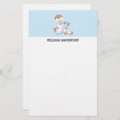 キュートホワイトユニコーン魔法ママ&ベビー 便箋 (正面/裏面)