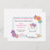 キュートホワイトラマドットファースト誕生日招待状 ポストカード (正面/裏面)