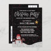 キュートホワイトレッド雪だるまナイトスカイグリッタークリスマス シーズンポストカード (正面/裏面)