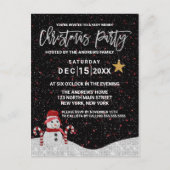 キュートホワイトレッド雪だるまナイトスカイグリッタークリスマス シーズンポストカード (正面)