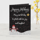 キュートホワイトレッド雪だるまナイトスカイグリッターホリディーズ カード (黄色い花)