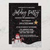 キュートホワイトレッド雪だるまナイトスカイグリッターホリディーズ 招待状 (正面/裏面)