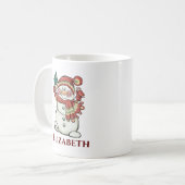 キュートホワイト雪だるまサンタ冬クリスマス コーヒーマグカップ (正面左)