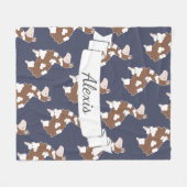 キュートホワイト&ブラウンスポッテッドラマス名前をカスタムする フリースブランケット (正面(横))