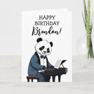 キュートホワイト&ブラックパンダピアノ誕生日 カード