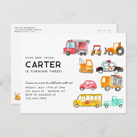 キュートホンクビープVroom輸送子供の誕生日 ポストカード (正面/裏面)