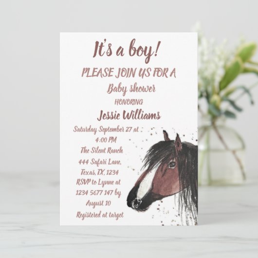 キュートホースボーホランチ男の赤ちゃんウエスタンポニー 招待状 (スタンド正面)
