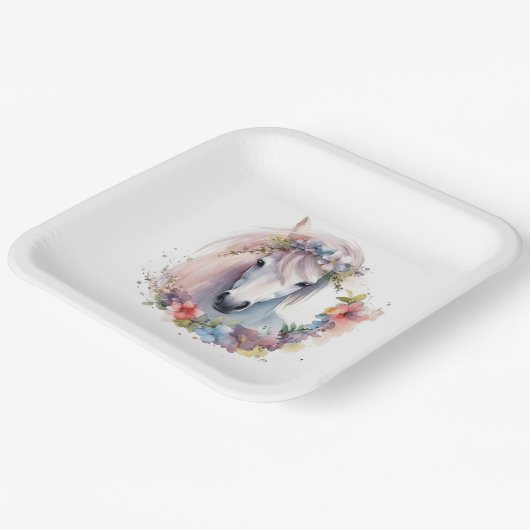 キュートホースポニーフラワーズ子供の誕生日パーティー ペーパープレート (傾斜あり)