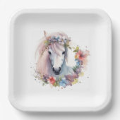 キュートホースポニーフラワーズ子供の誕生日パーティー ペーパープレート (正面)