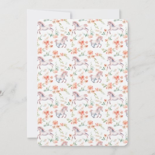 キュートホースポニーフラワーズ子供の誕生日パーティー 招待状 (裏面)