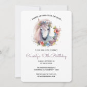 キュートホースポニーフラワーズ子供の誕生日パーティー 招待状 (正面)