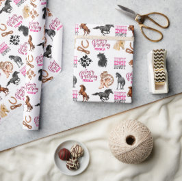 キュートホース女性のカーボーイ誕生日 ラッピングペーパー